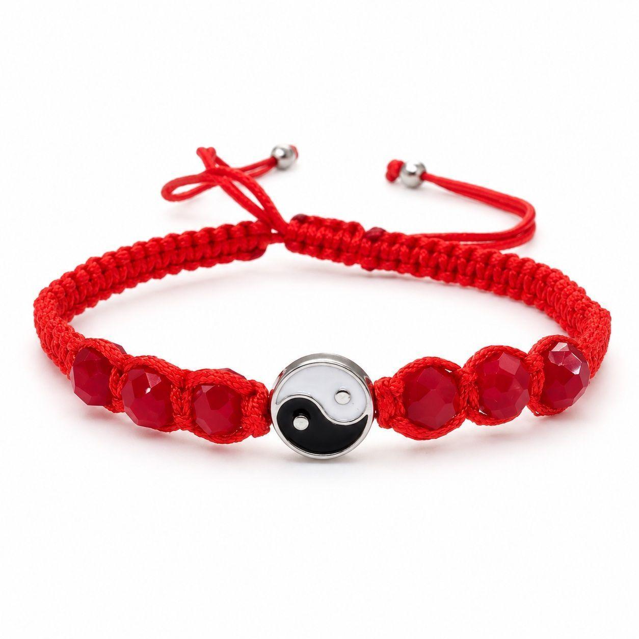 Pulsera Hilo Rojo Yin Yang Cristal Acero Inoxidable-0