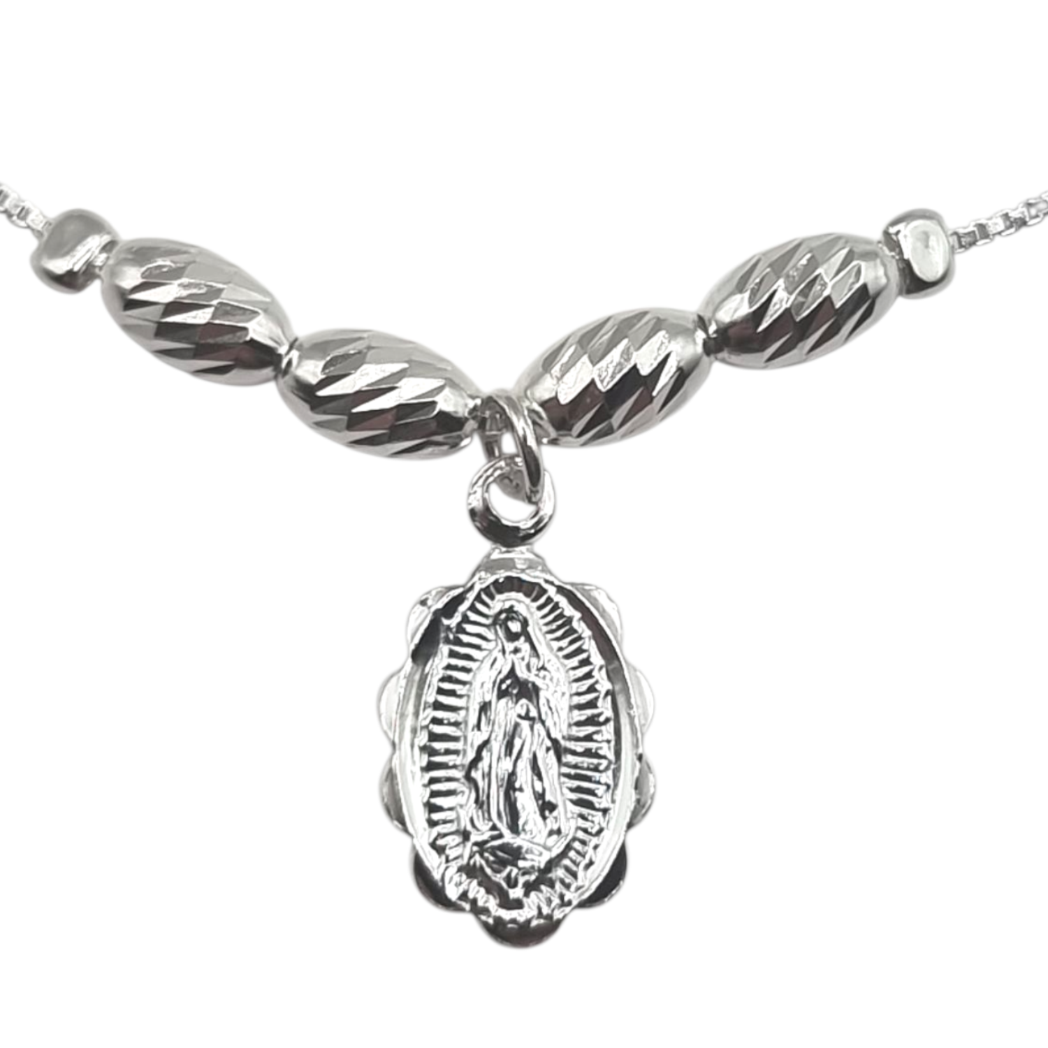 Pulsera en Plata 925 con Esferas Óvalos Virgen de Guadalupe -2