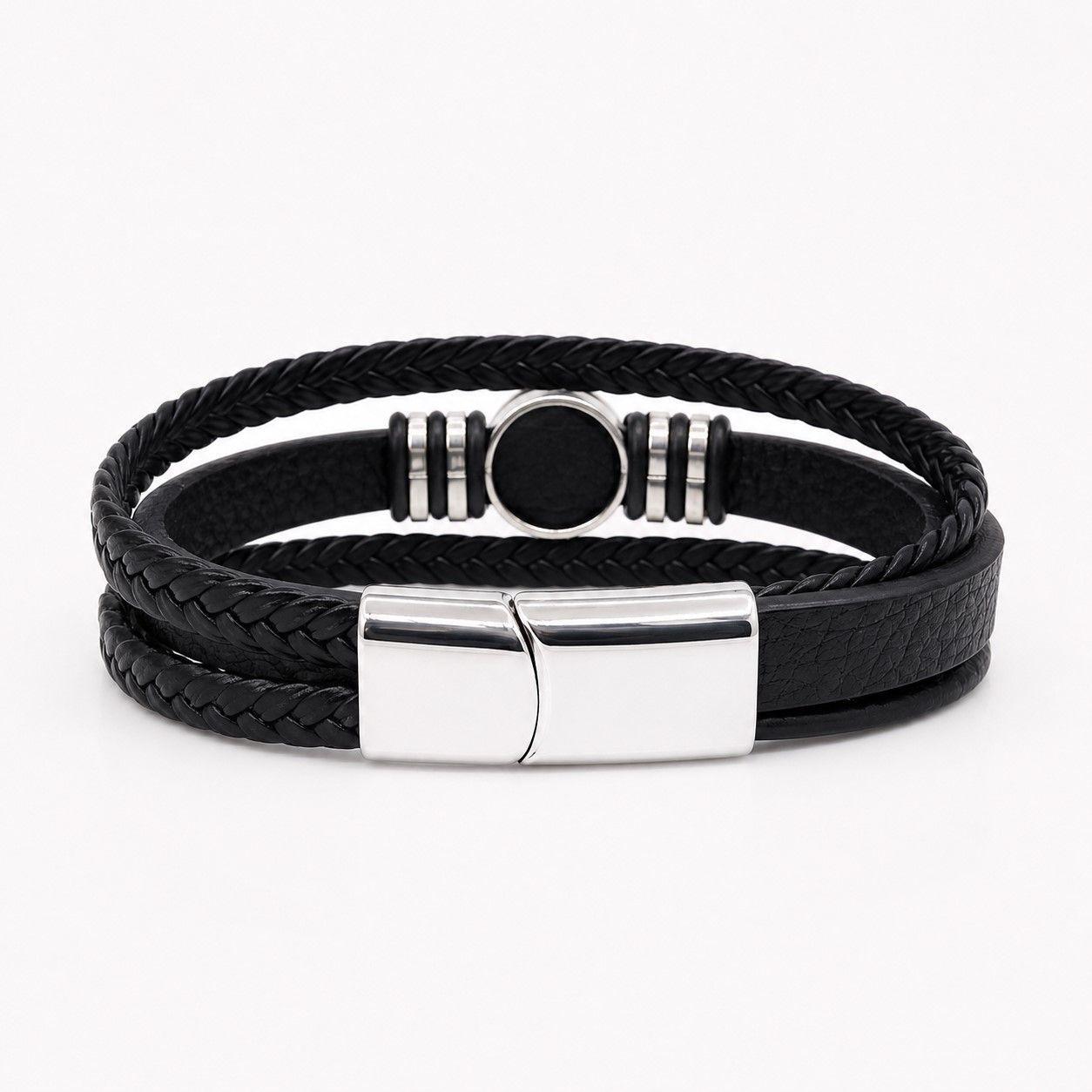 Pulsera Cuero Hombre Brújula Vikinga Nórdico Acero Inoxidable  -3