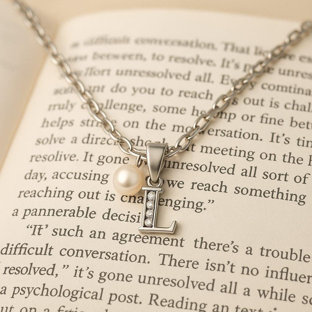 Collar Letra L Circón Perla De Rio Plata Ley 925 -2