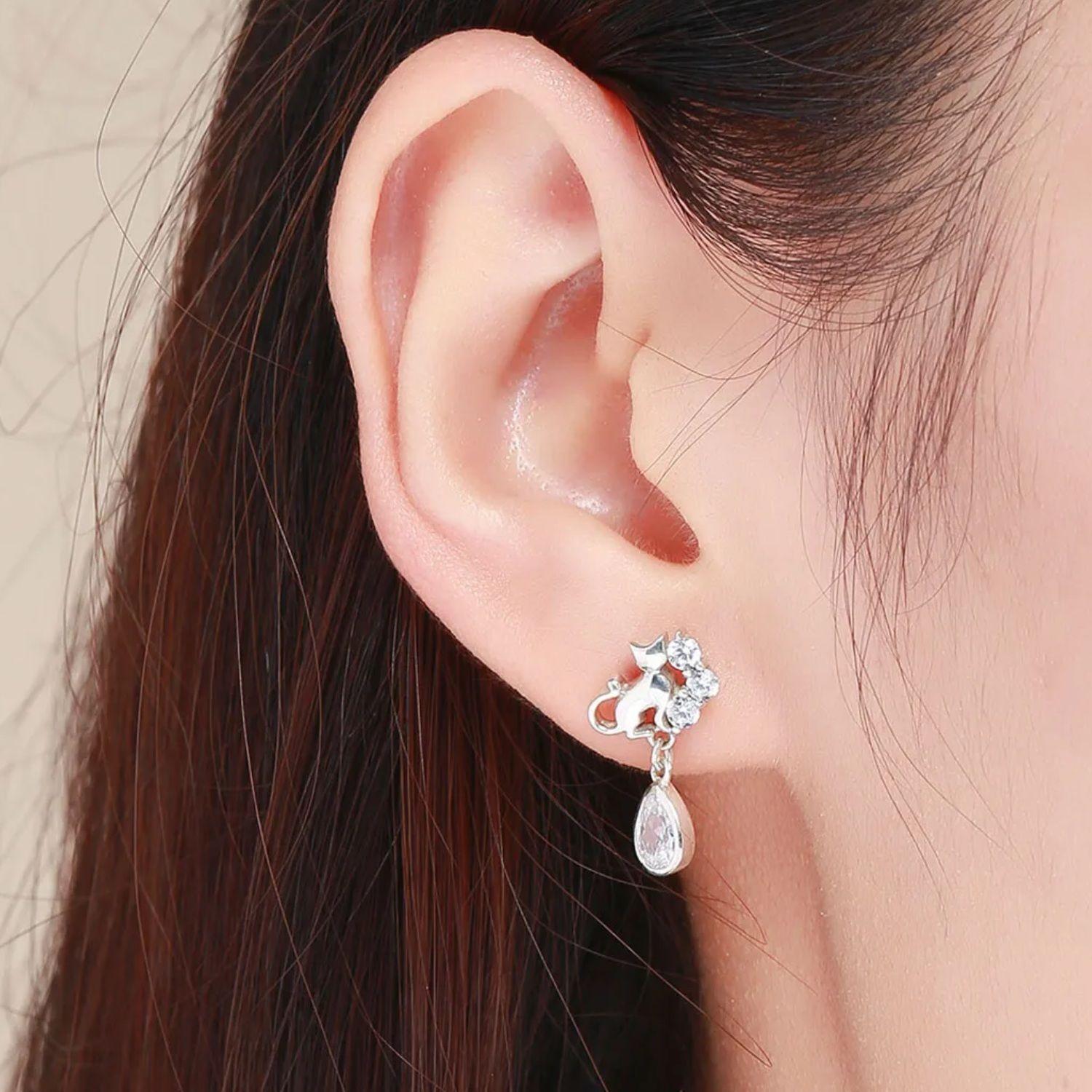 Aros Gato con Circón en Plata 925-2