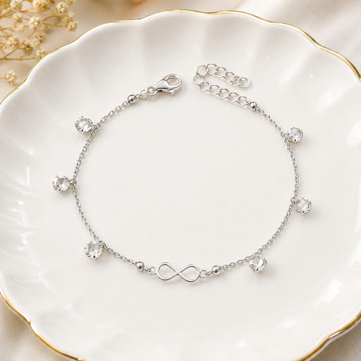 Pulsera Infinito Cristales Plata Ley 925-2