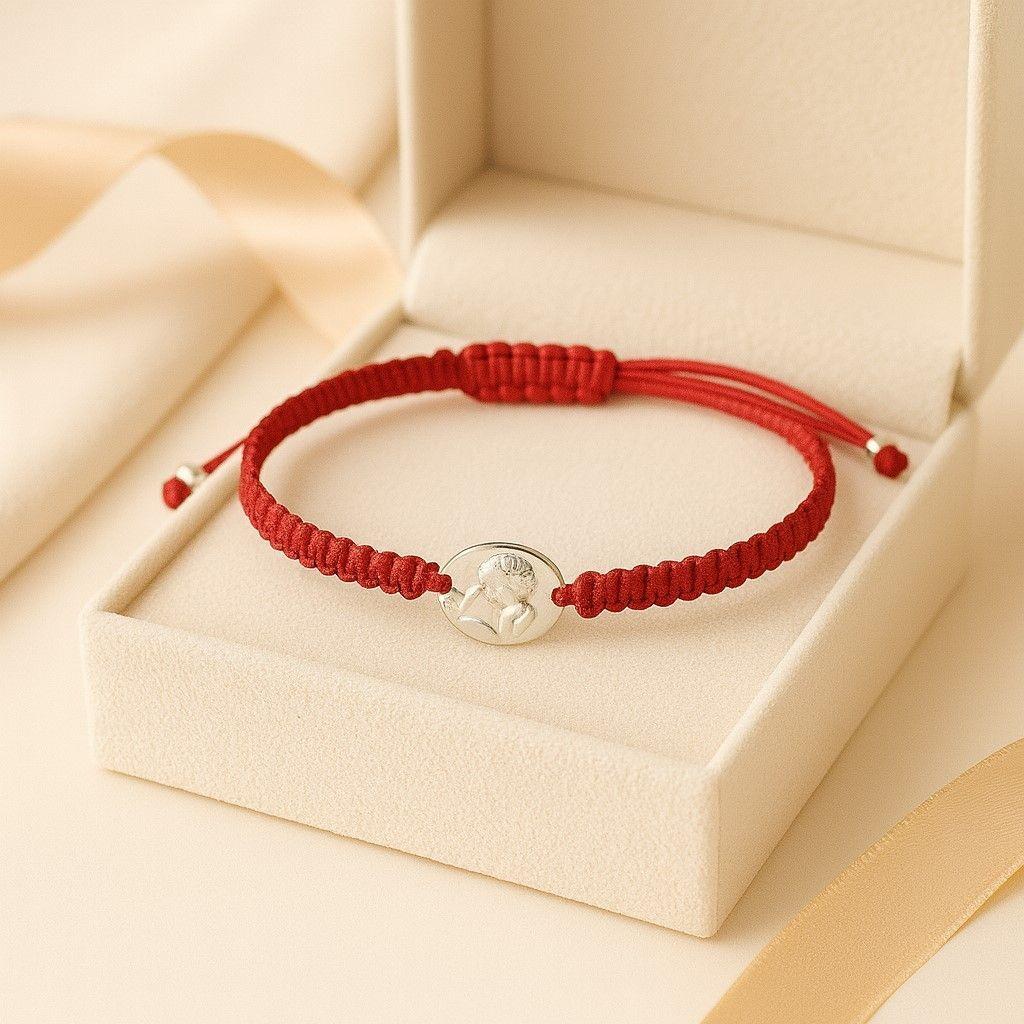 Pulsera Mini Baby Hilo Rojo Ajustable Ángel De La Guarda Plata 925-2