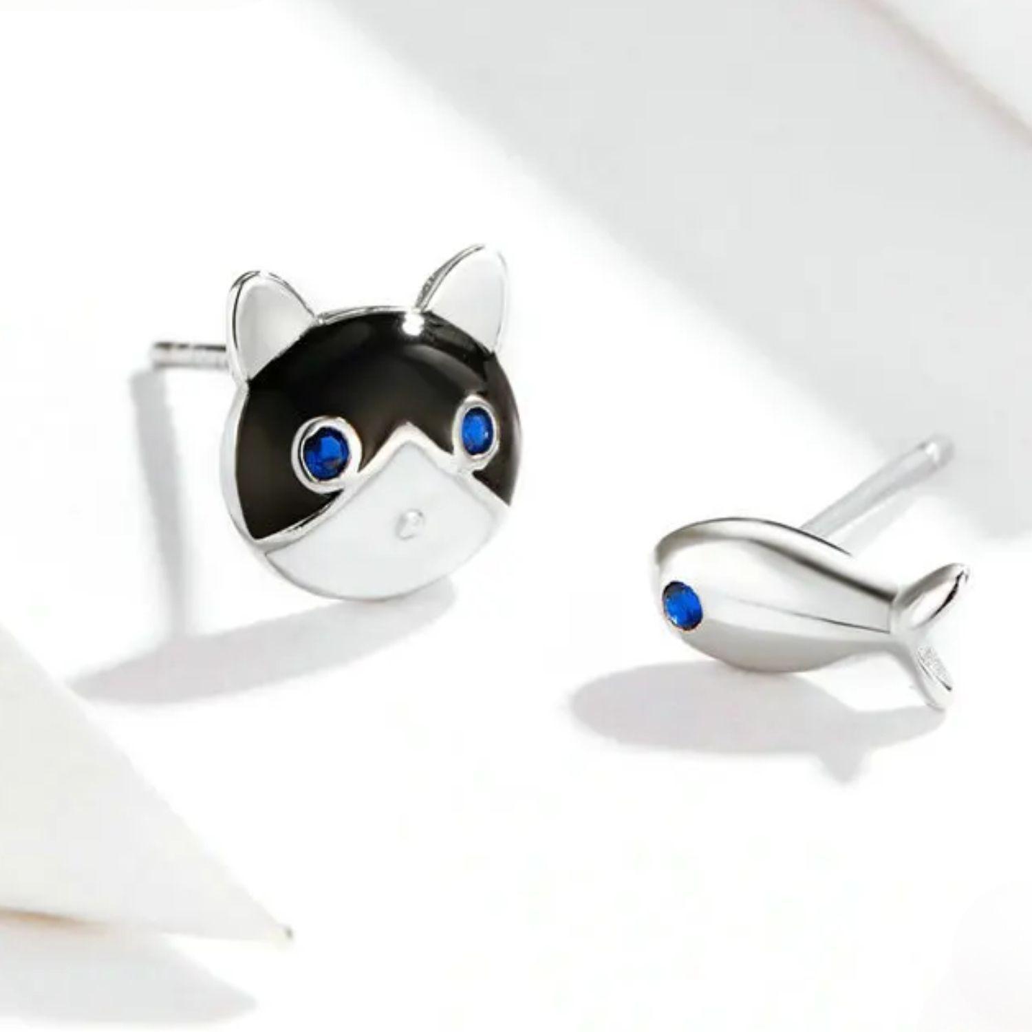 Aros Desiguales Gato y Pez en Plata 925-2