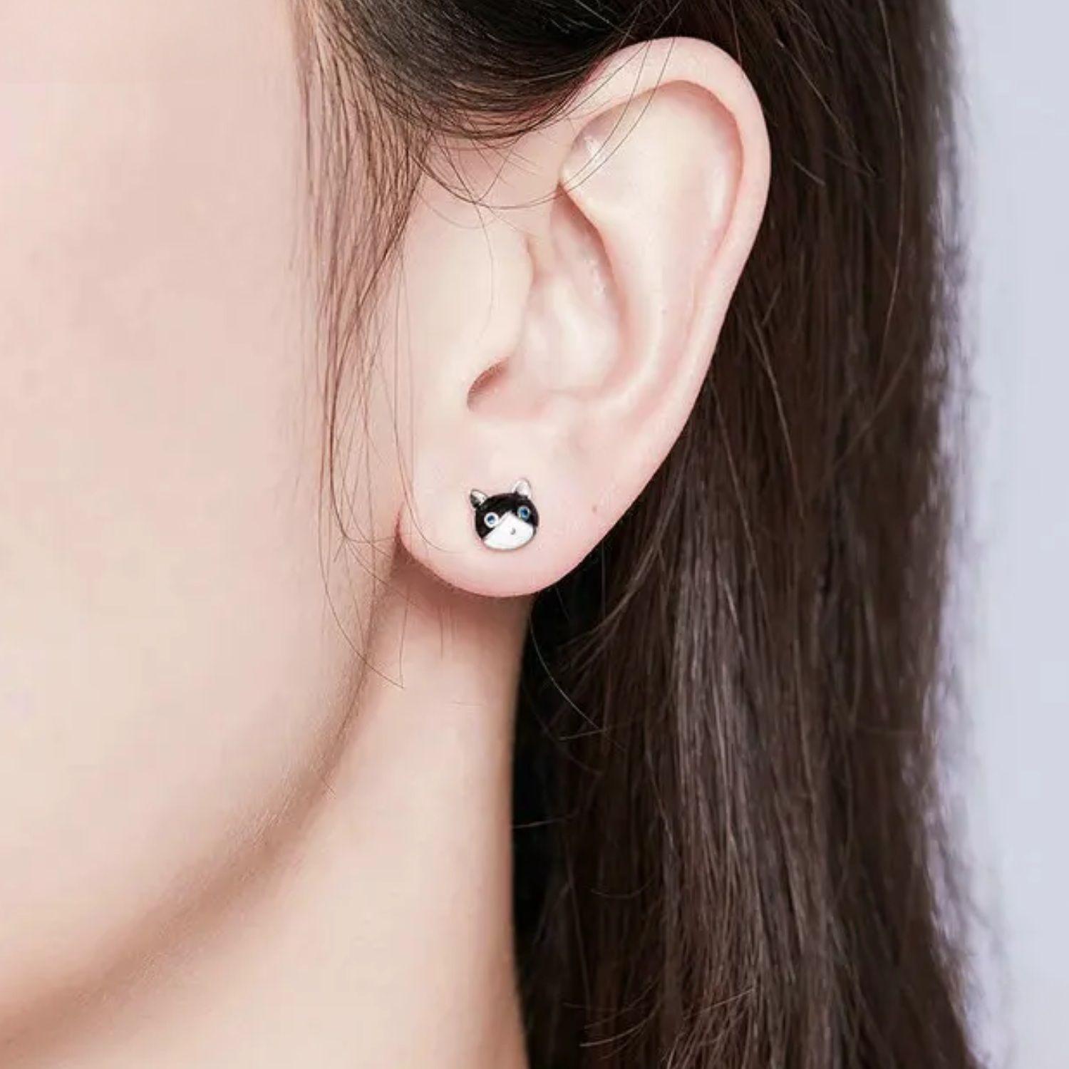 Aros Desiguales Gato y Pez en Plata 925-4
