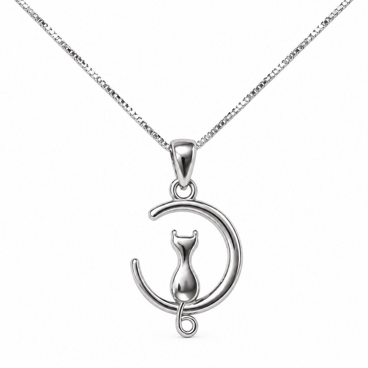 Collar Gato con Luna Plata Ley 925-0