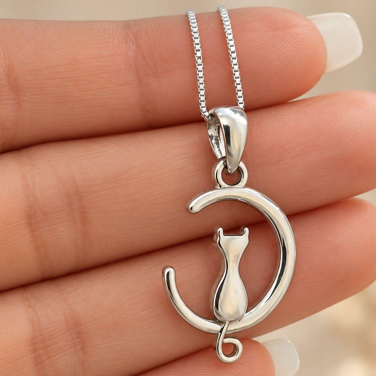 Collar Gato con Luna Plata Ley 925-2
