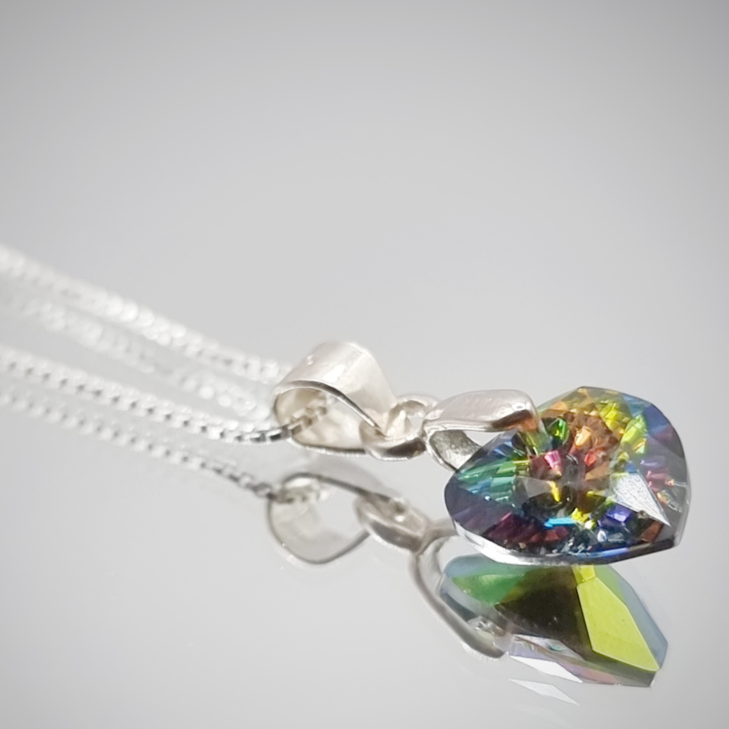 Conjunto Collar y Aros Con Cristal Austriaco tornasol en Plata 925 -2