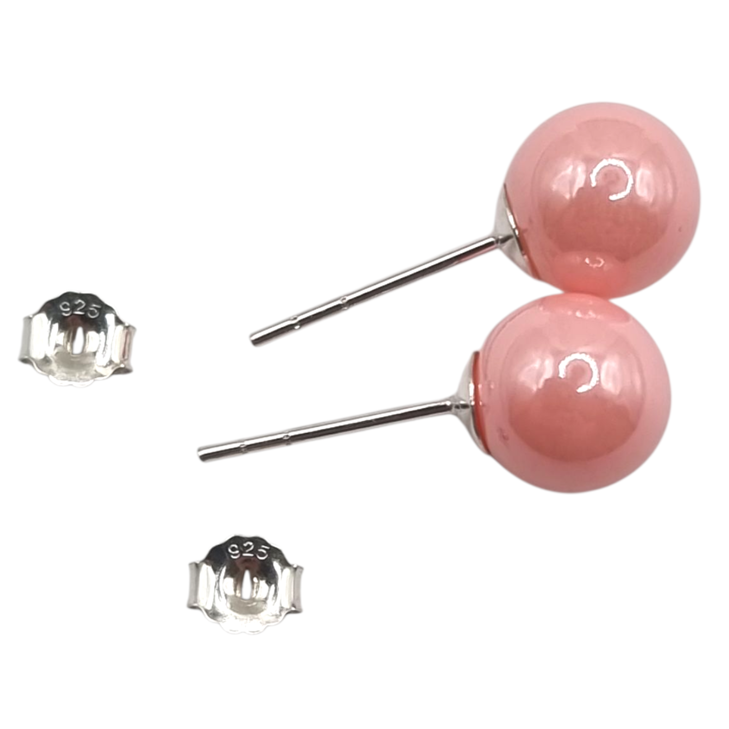 Aros con Perla Rosada 8 mm en Plata 925 -1