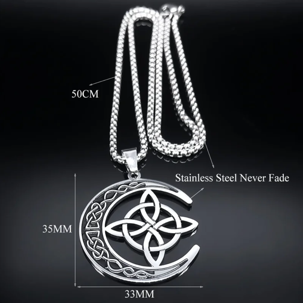 Collar Nudo de Brujas con Media Luna Acero Inoxidable -3