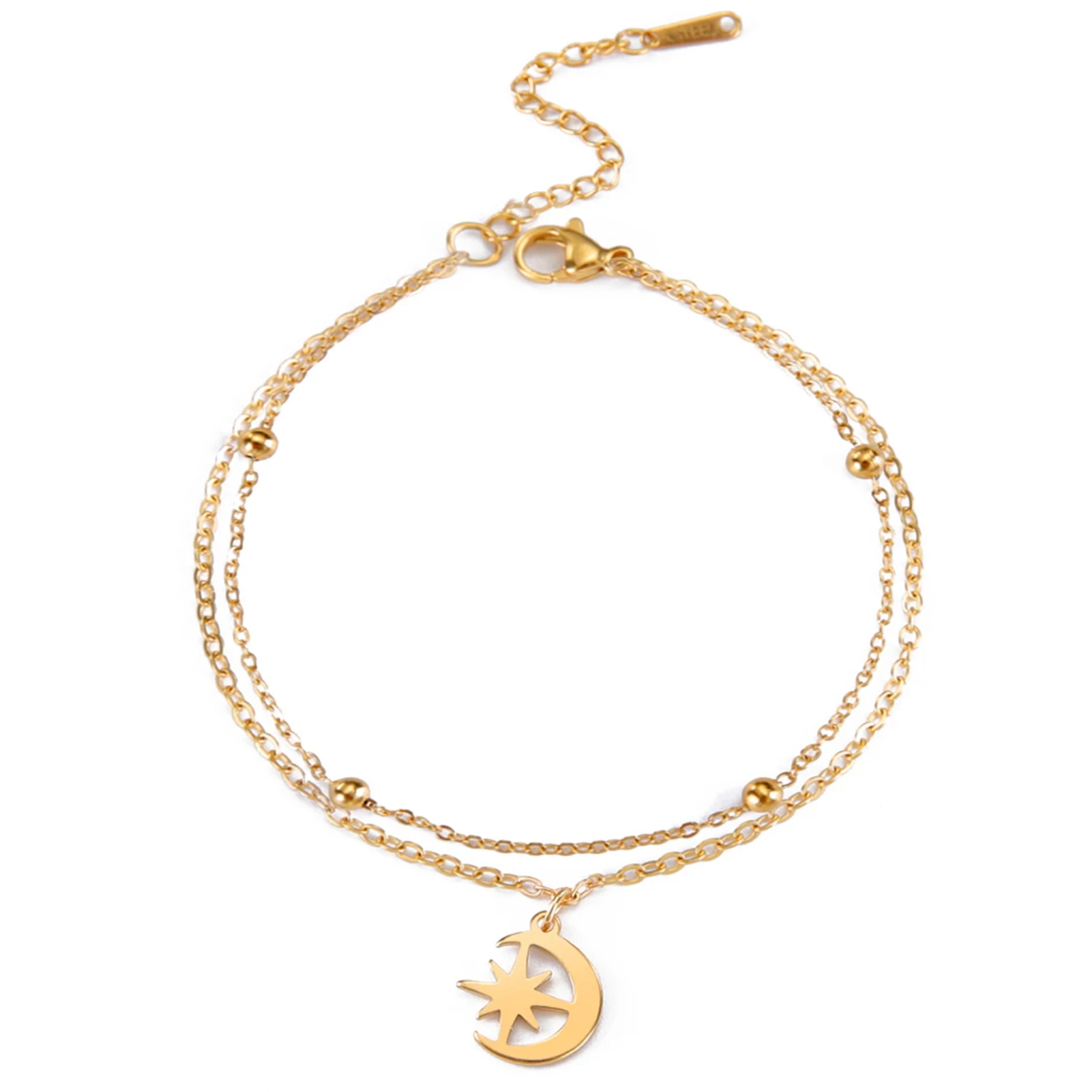 Tobillera Bohemia Luna y Estrella en Acero Inoxidable -0