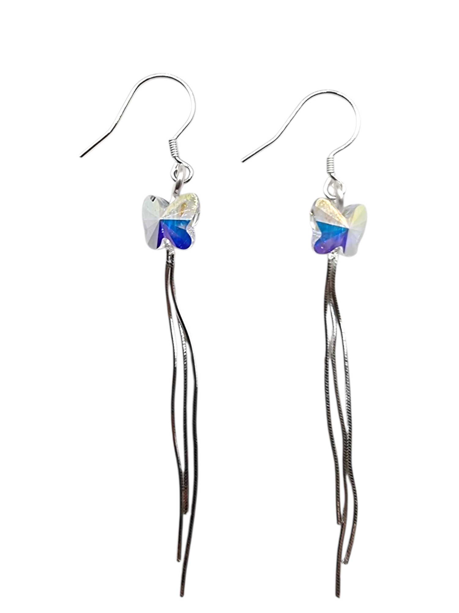 Aros Largos Mariposa Cristal Tornasol en Plata 925 -2