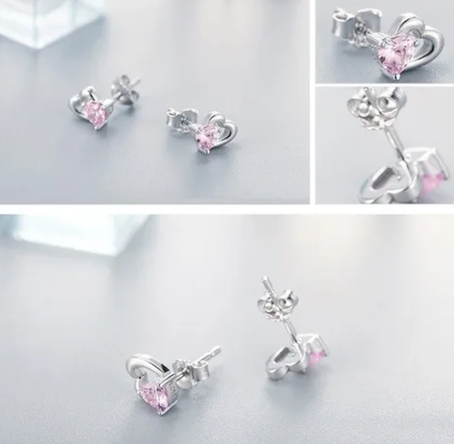 Aros Corazón Circón Rosa en Plata 925 -2