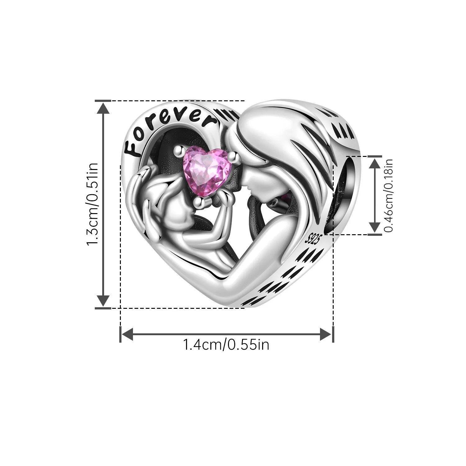 Charm Dije Mamá con Bebé Circón Rosa Plata 925-2