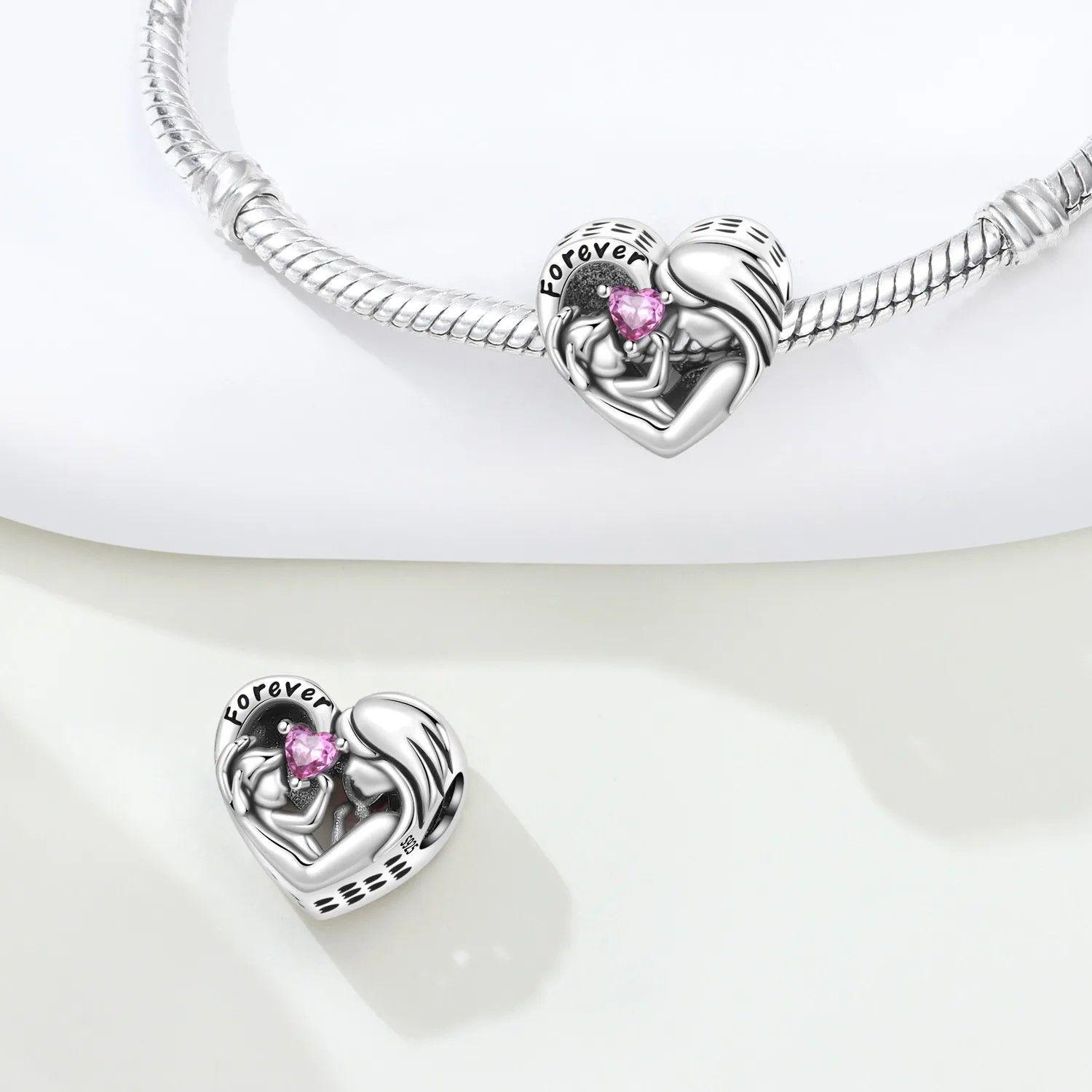 Charm Dije Mamá con Bebé Circón Rosa Plata 925-4