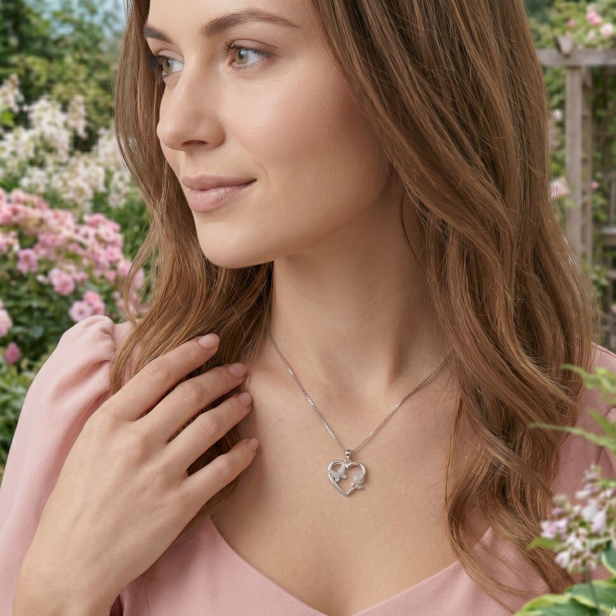Collar Corazón Mariposa Flor Circones Plata Ley 925 -2