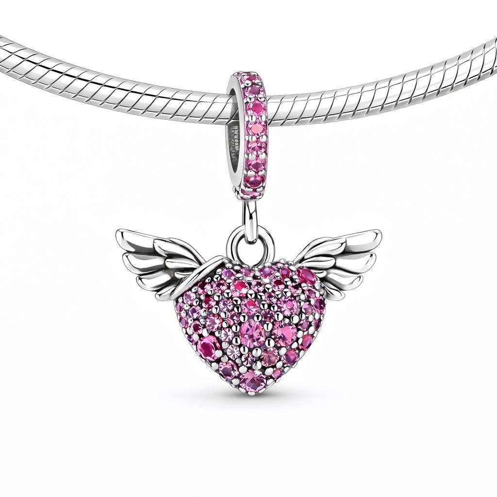 Charm Corazón y Alas de Ángel en Plata 925  -2