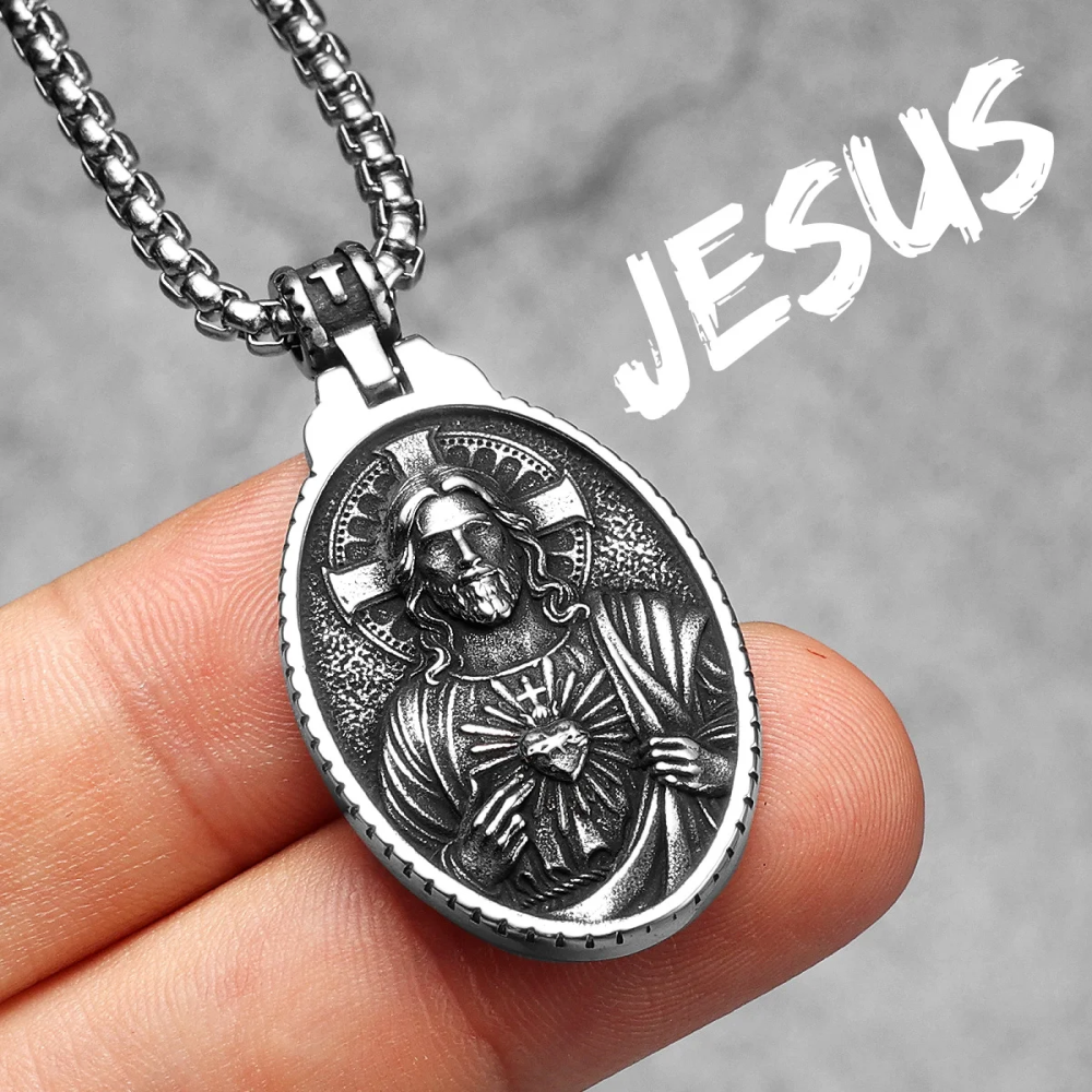 Collar Hombre Acero Inoxidable Dije Jesús Religioso-2