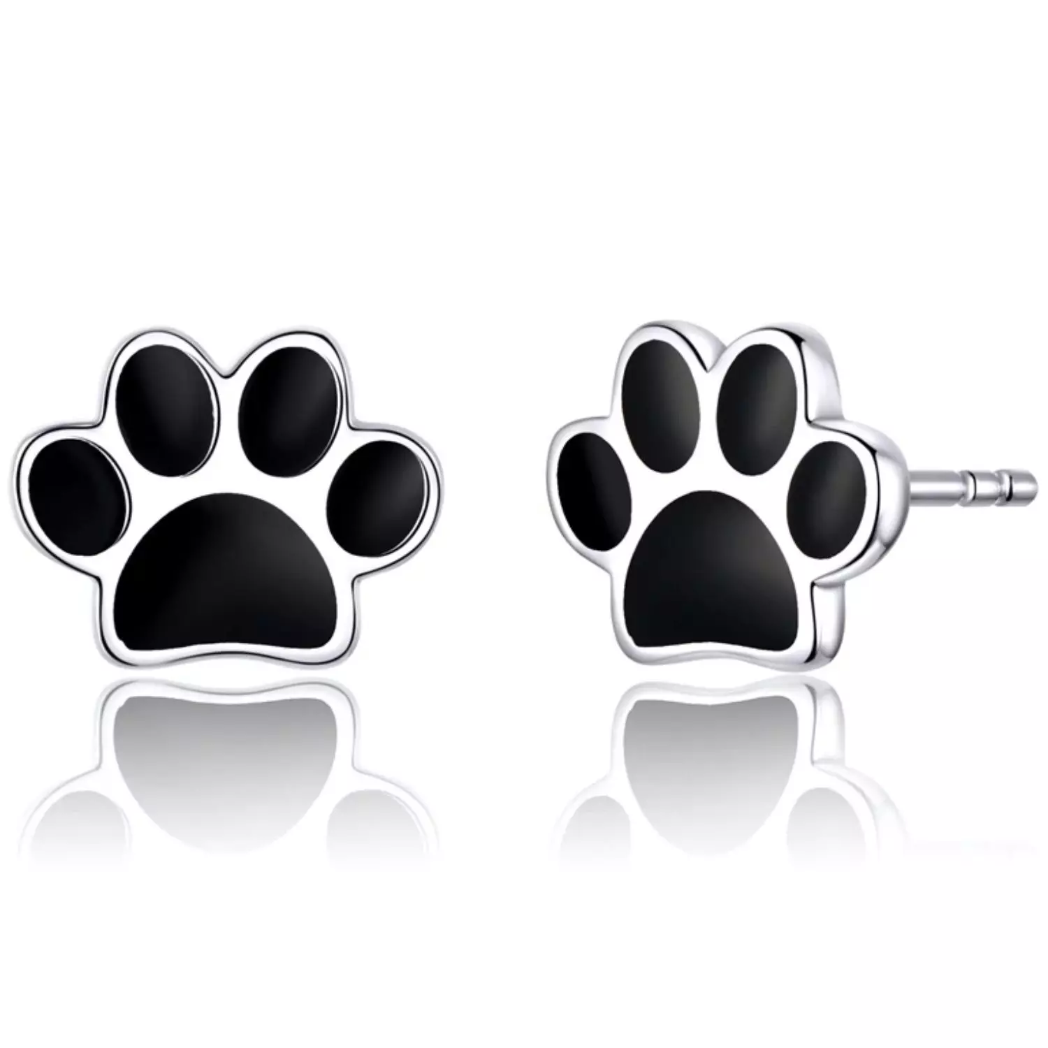Aros Huella de Perrito Negro en Plata 925-0