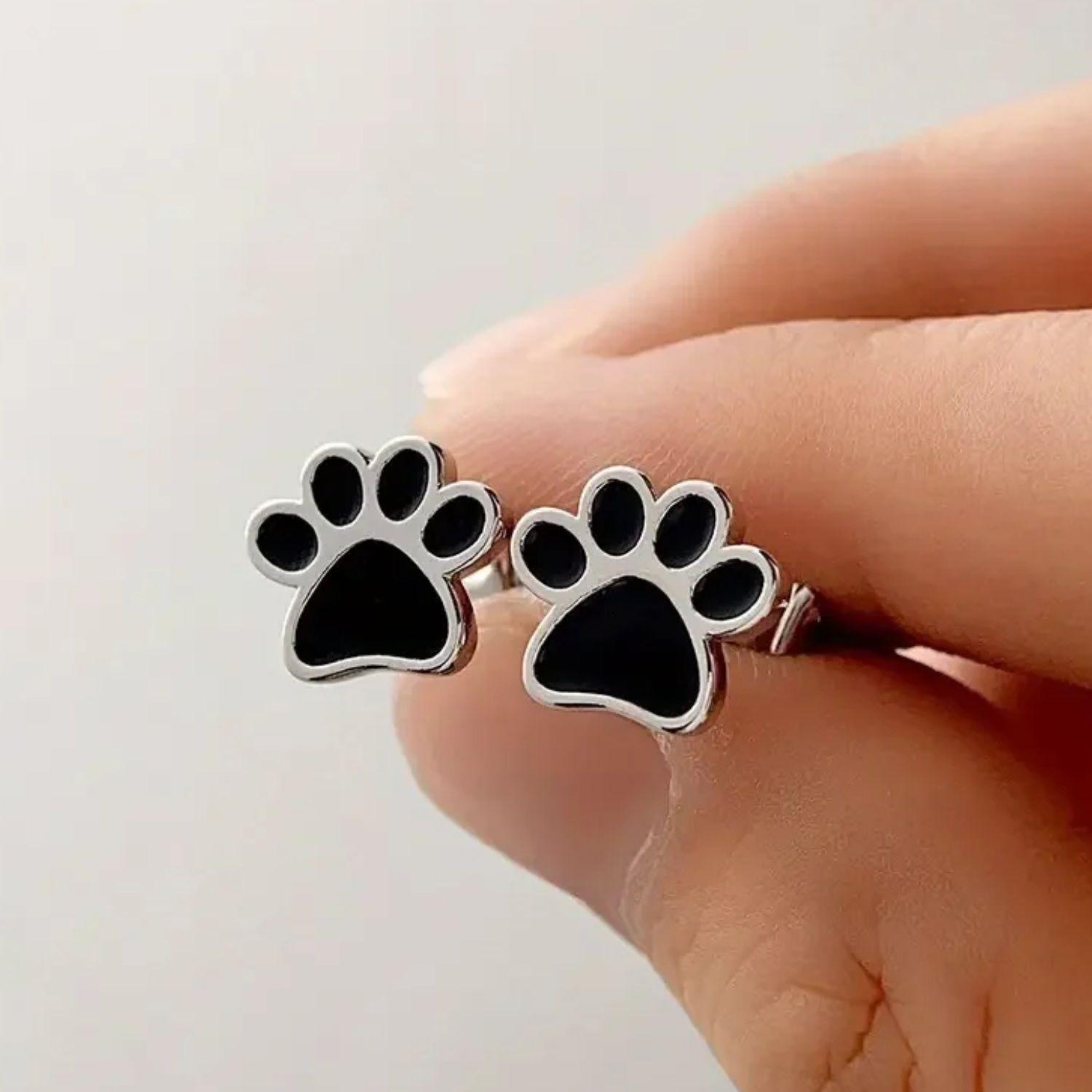 Aros Huella de Perrito Negro en Plata 925-1