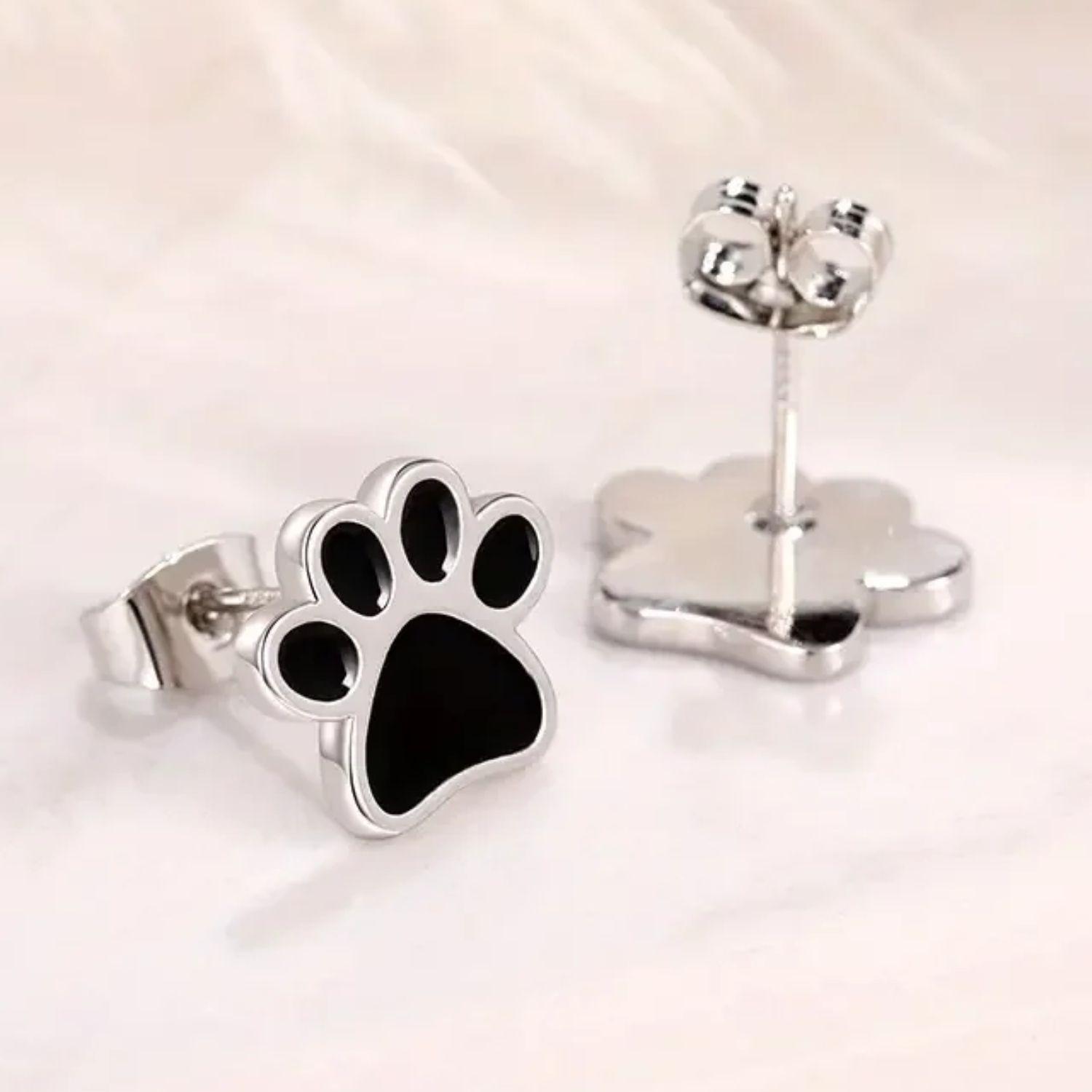 Aros Huella de Perrito Negro en Plata 925-3