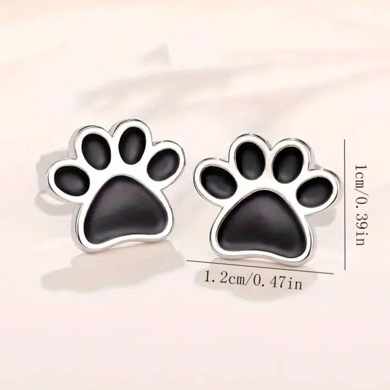Aros Huella de Perrito Negro en Plata 925-4