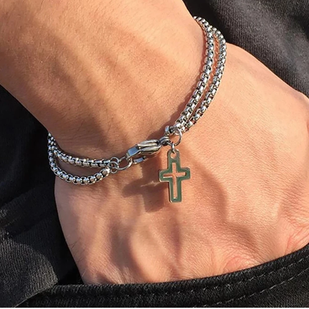 Pulsera Hombre Acero Inoxidable Estilo Cruzado Moderno-4
