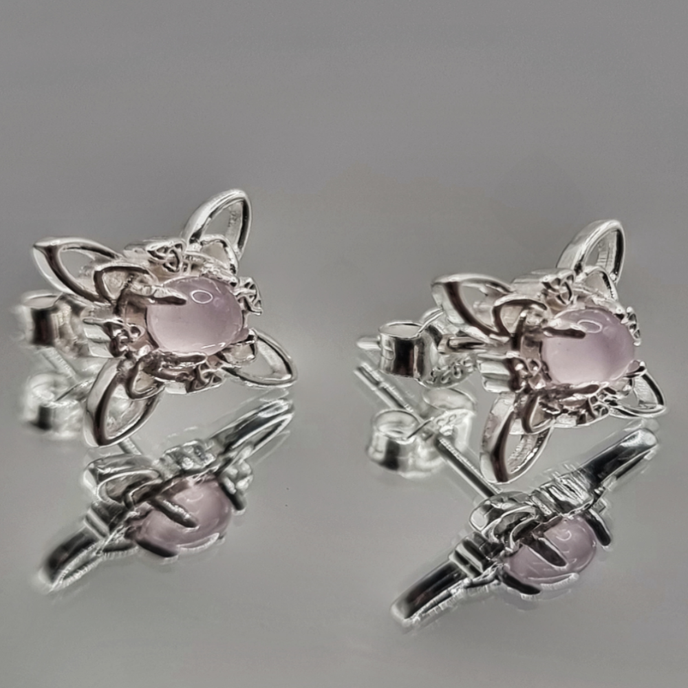 Aros Simbólicos Nudo de Brujas Cuarzo Rosa en Plata 925-2