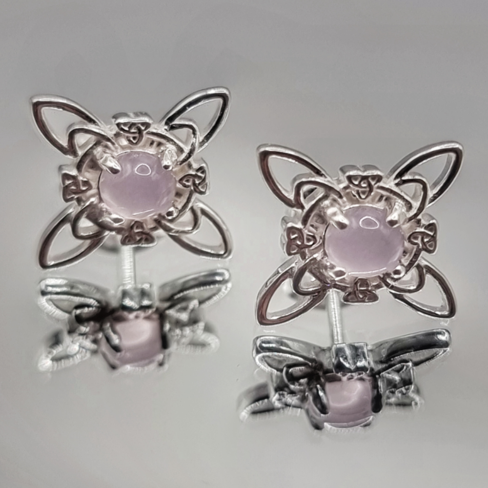 Aros Simbólicos Nudo de Brujas Cuarzo Rosa en Plata 925-3