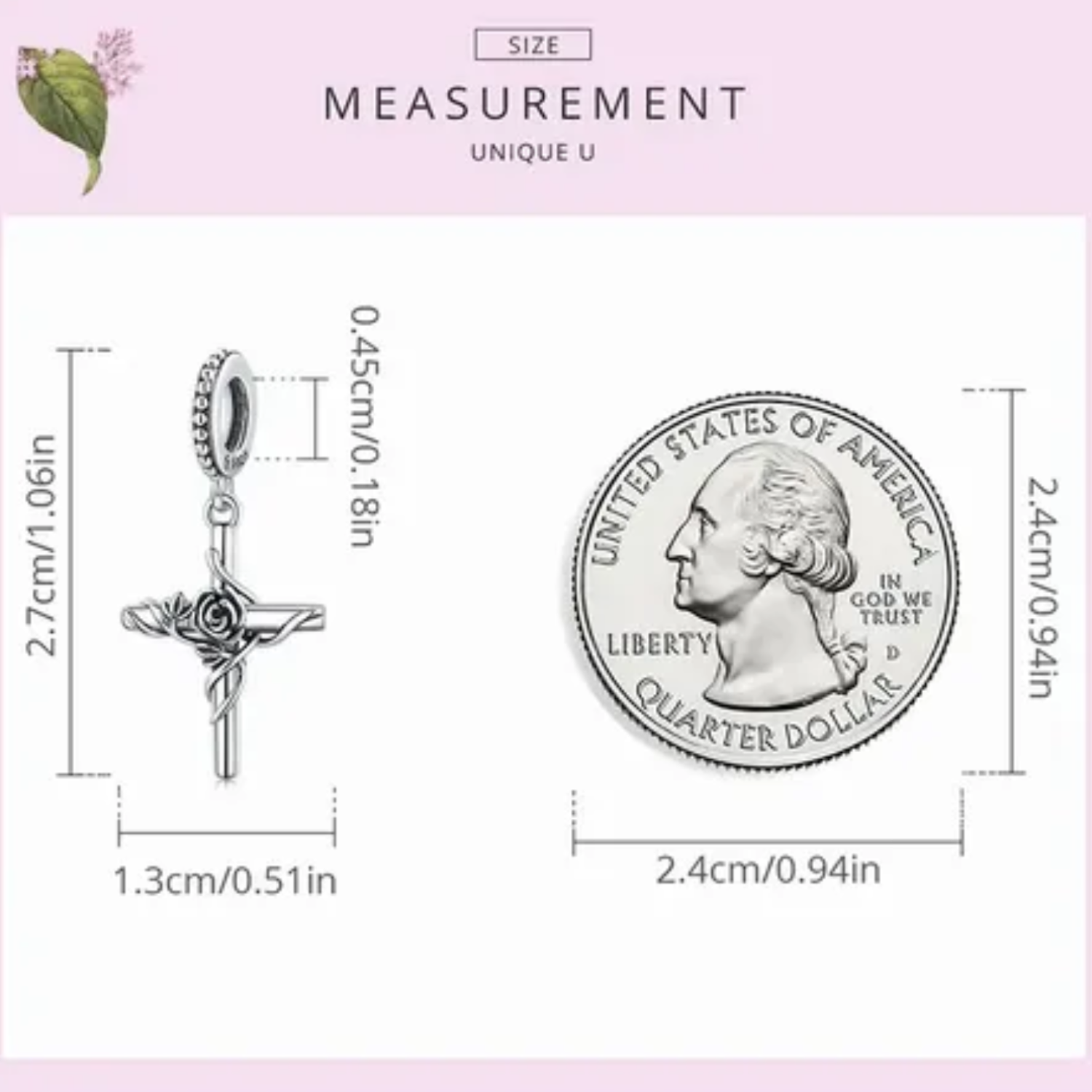 Charm Cruz Con Rosa en Plata 925-2