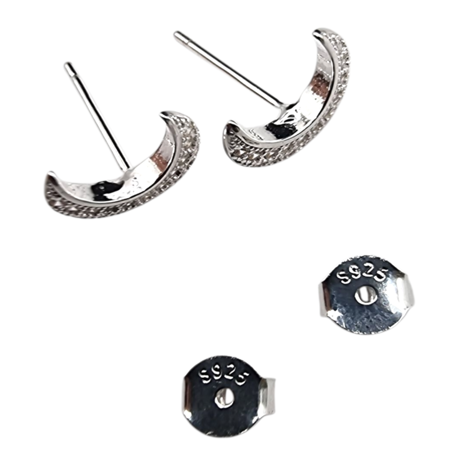 Aros Media Luna en Plata 925 con Circones -2