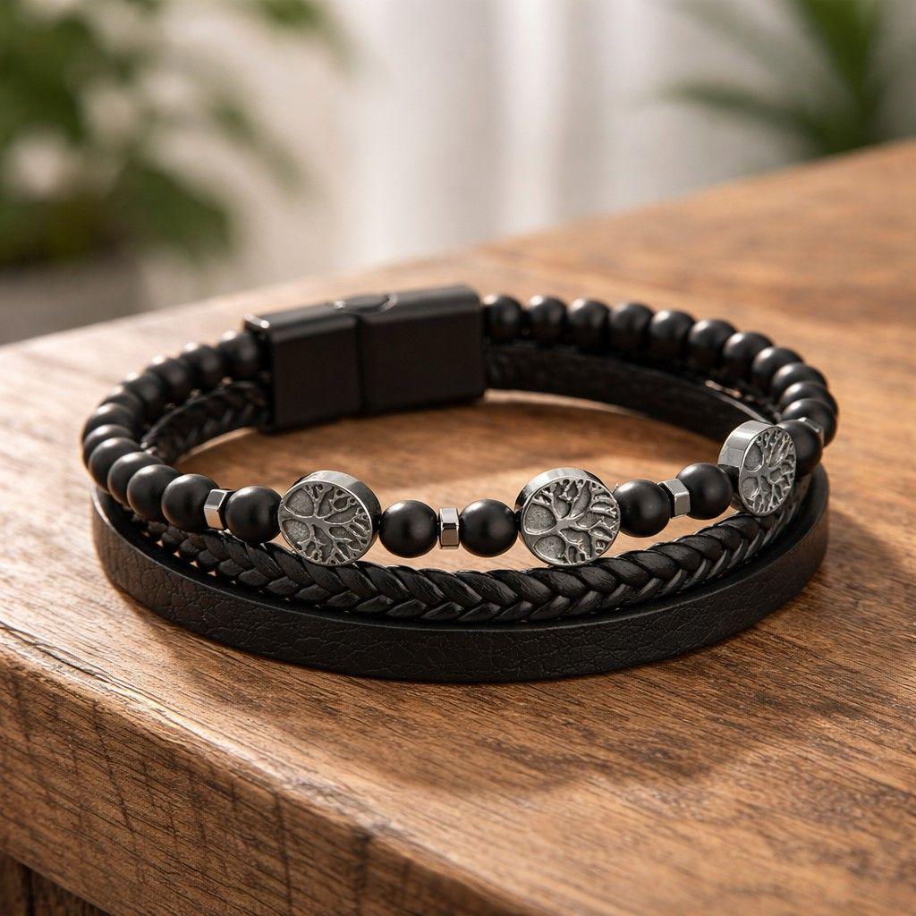 Pulsera Cuero Hombre Árbol de la Vida Moderno-2