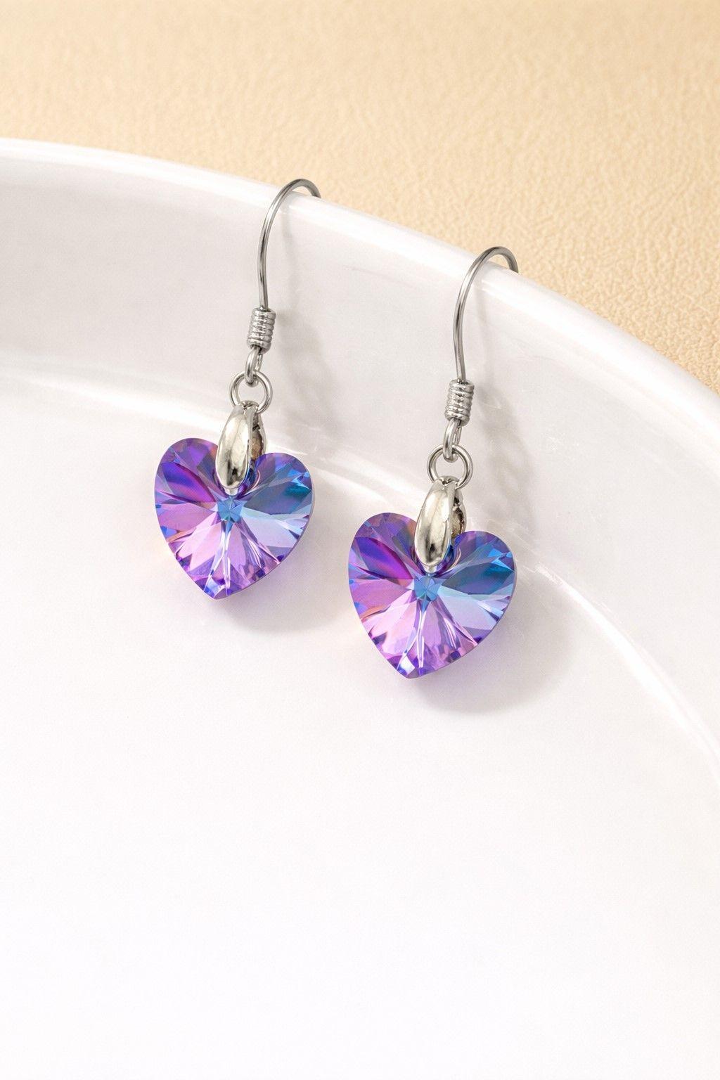 Aros Cristal Austriaco Corazón Vitrail Light Plata Ley 925 -2