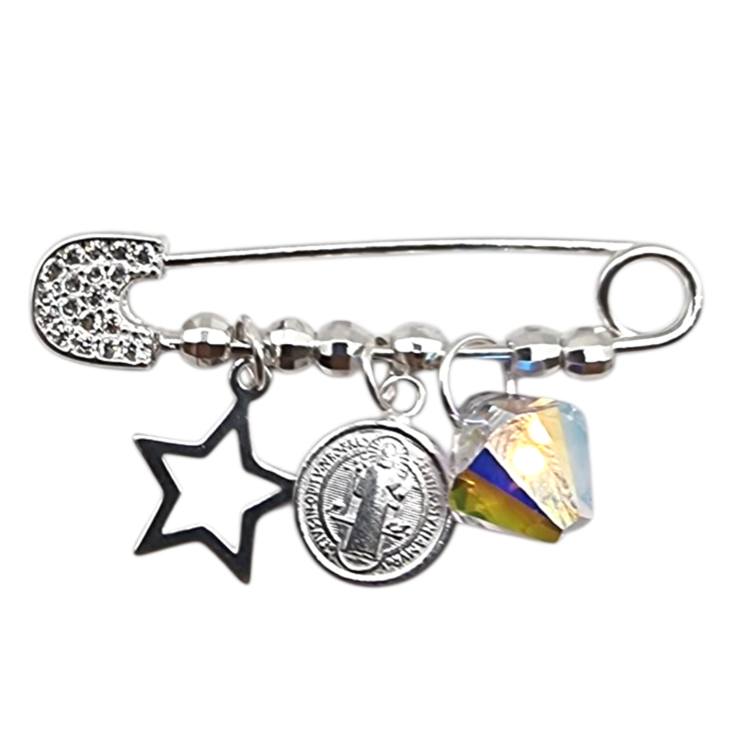 Colgante en Plata 925 San Benito Abad con Cristal y Estrella-0