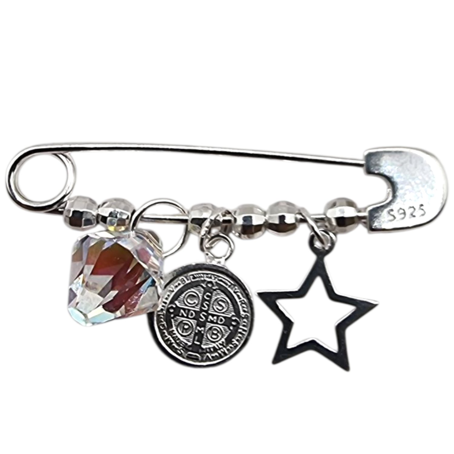 Colgante en Plata 925 San Benito Abad con Cristal y Estrella-1