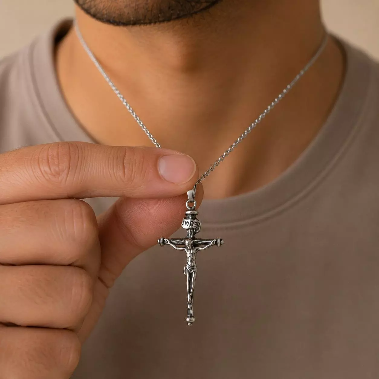 Collar Crucifijo Hombre 60cm Acero Inoxidable-2