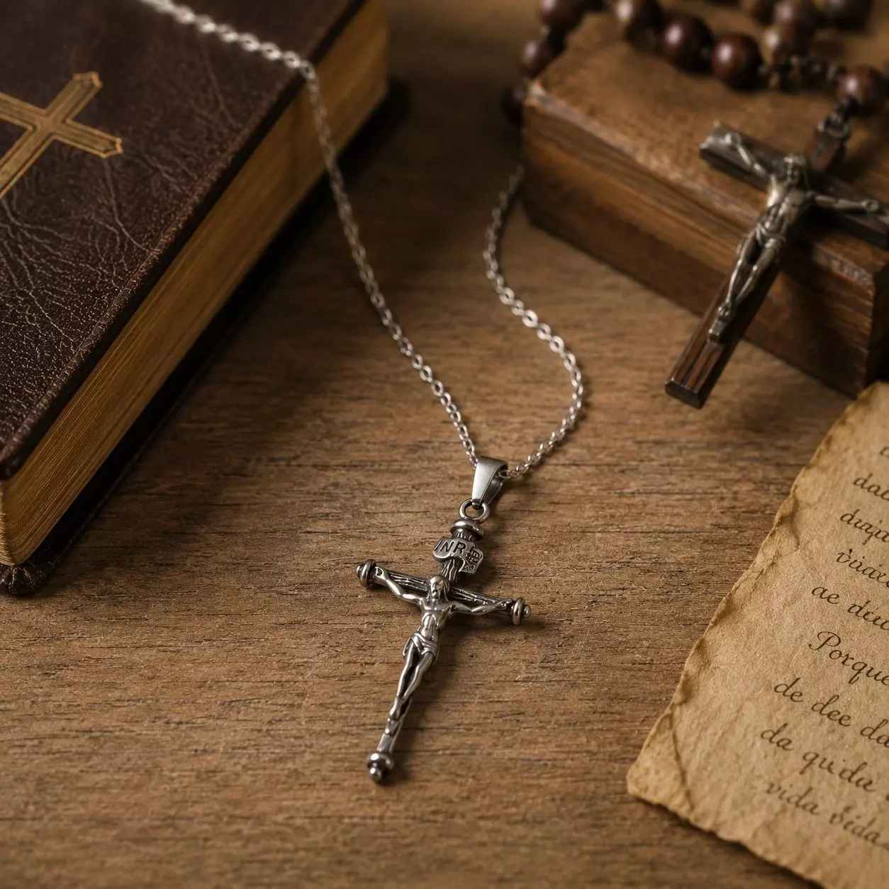 Collar Crucifijo Hombre 60cm Acero Inoxidable-3