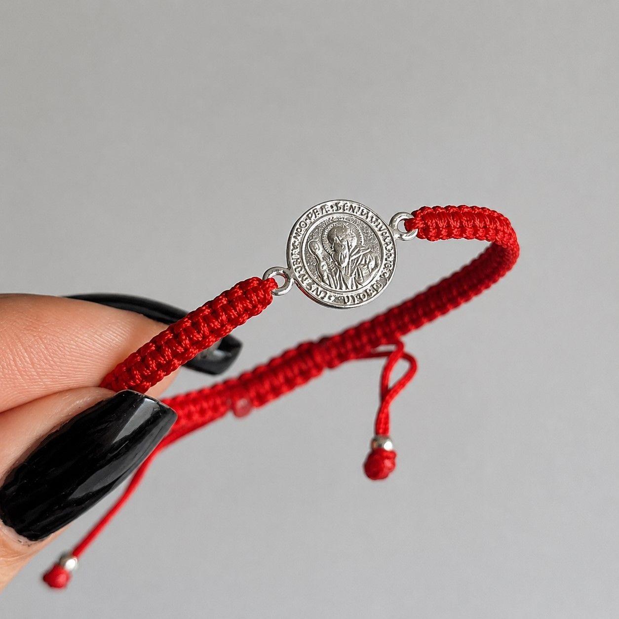 Pulsera Roja Medalla San Benito Plata 925-2