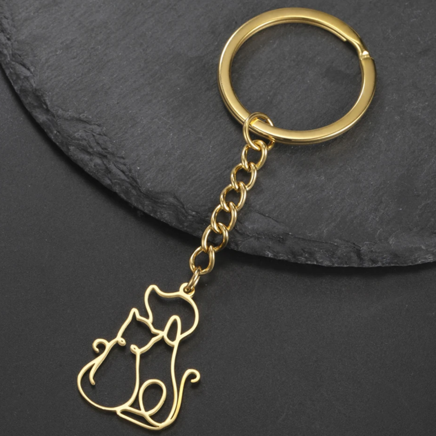 Llavero Perrito y Gatito en Acero Inoxidable -3