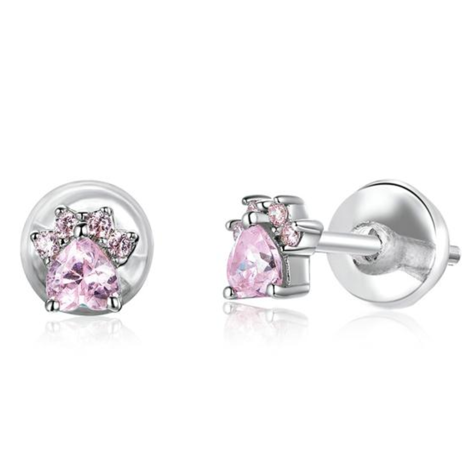 Aros de Plata 925 con Circonita Rosa Huella de Gatito Antialérgicos -0