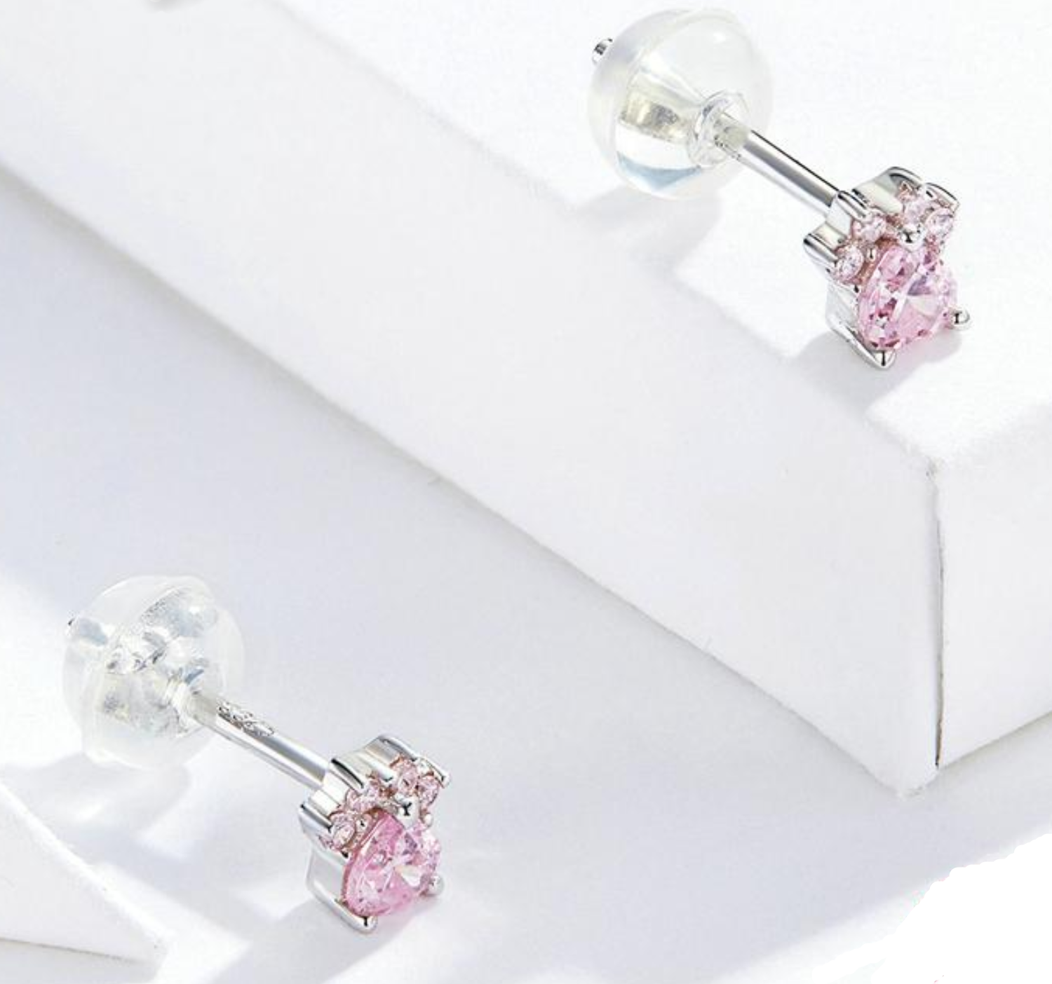 Aros de Plata 925 con Circonita Rosa Huella de Gatito Antialérgicos -2