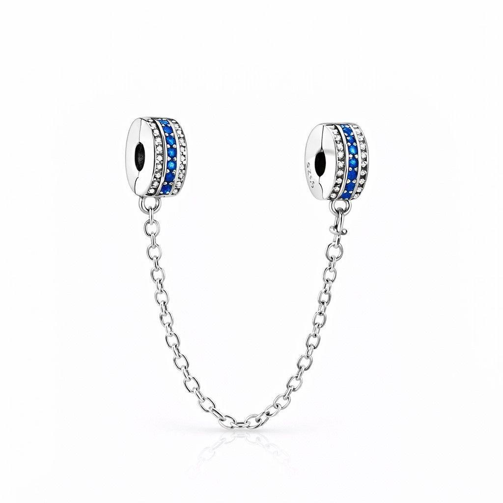 Cadena de seguridad Charm Circón Brillante Azul en Plata 925  -0