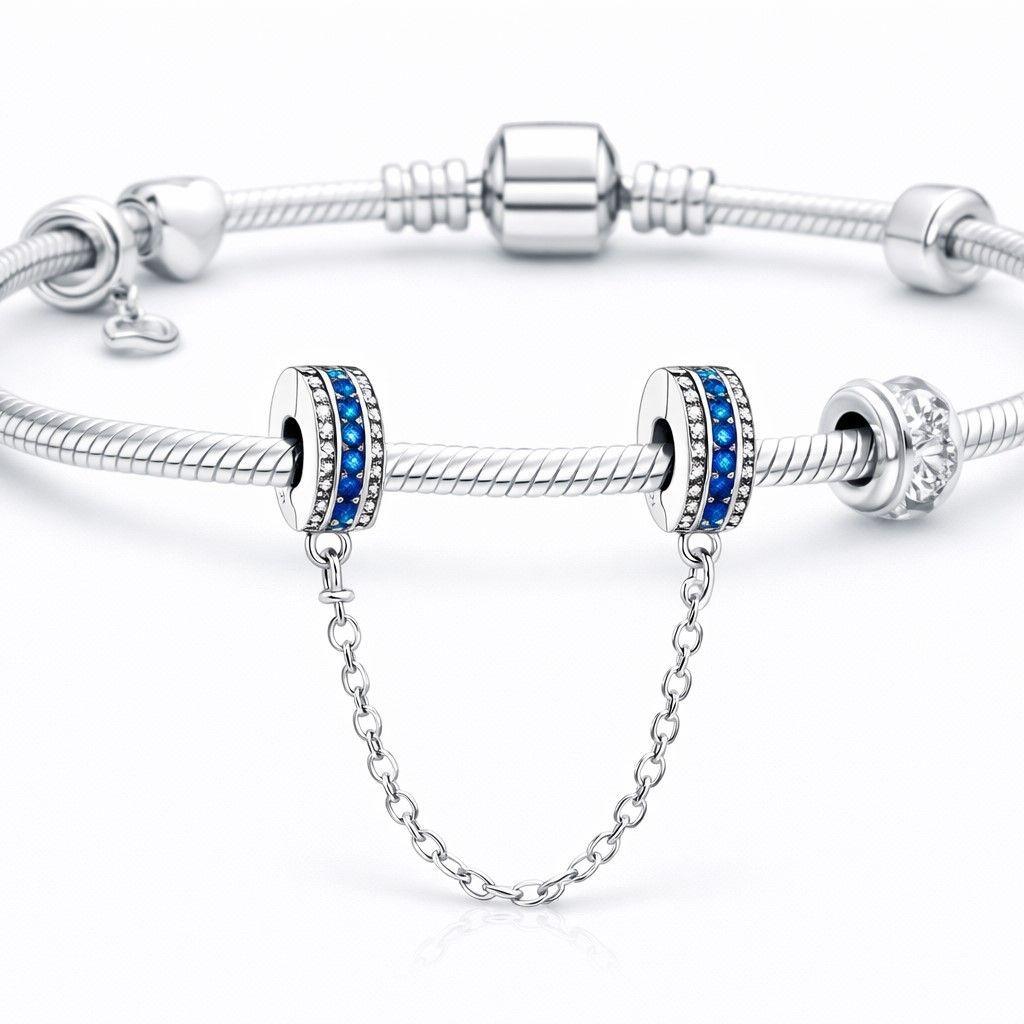 Cadena de seguridad Charm Circón Brillante Azul en Plata 925  -1
