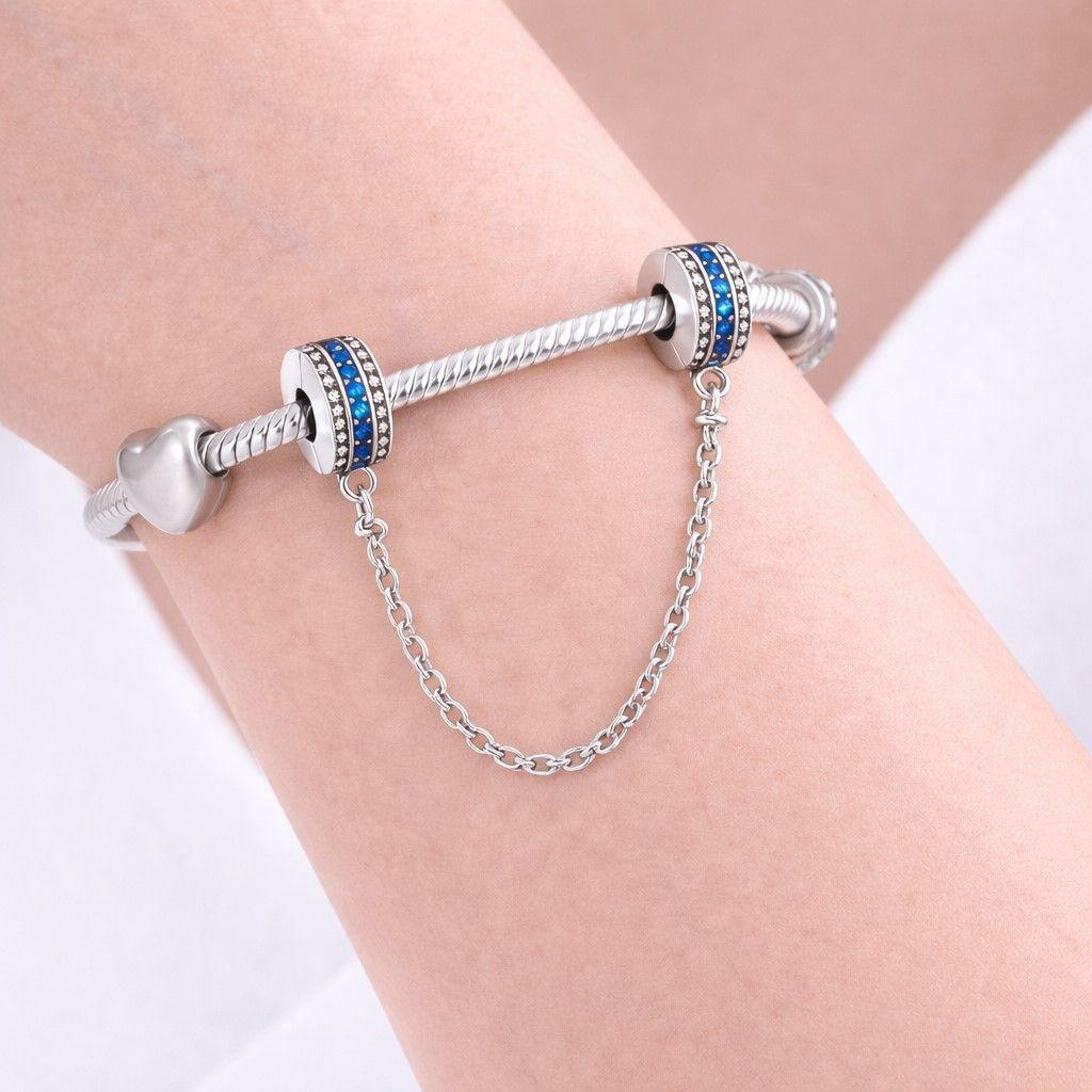Cadena de seguridad Charm Circón Brillante Azul en Plata 925  -2