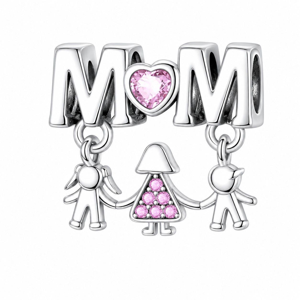 Charm Dije Mamá con Hijos Circón Rosa Plata 925-0