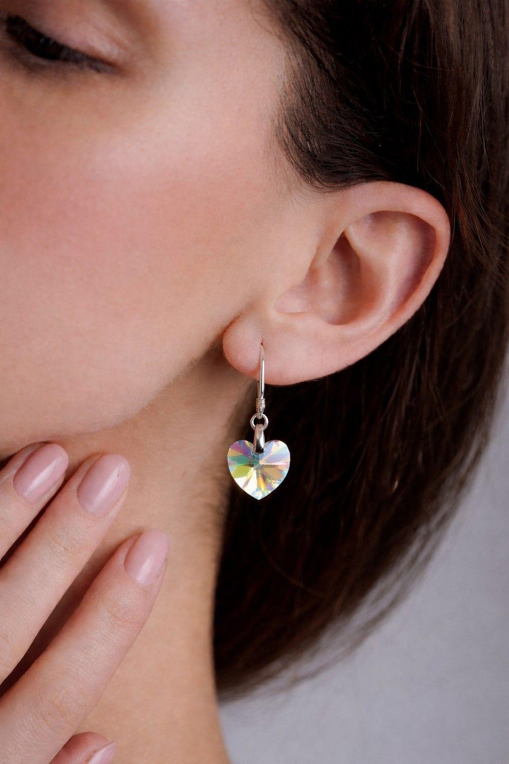 Aros Cristal Austriaco Corazón Aurora Boreal Plata Ley 925 -2
