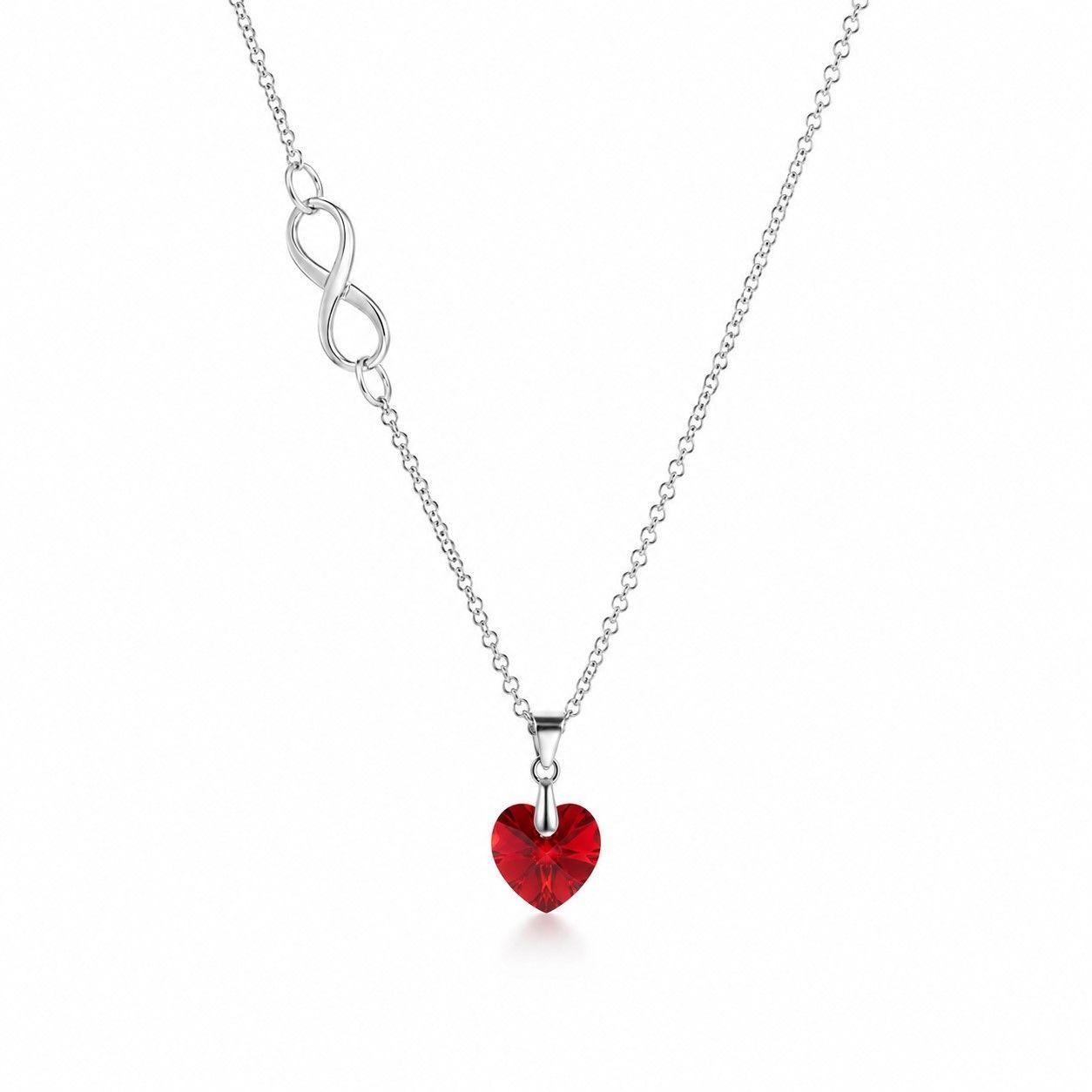 Collar Infinito Corazón Cristal Rojo Plata 925 -0