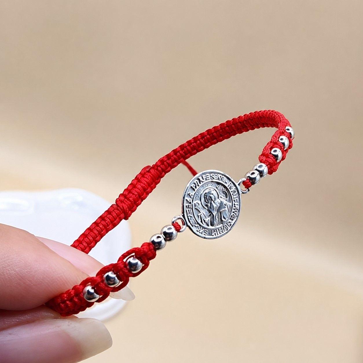 Pulsera Hilo Rojo San Benito Protección Plata 925-2
