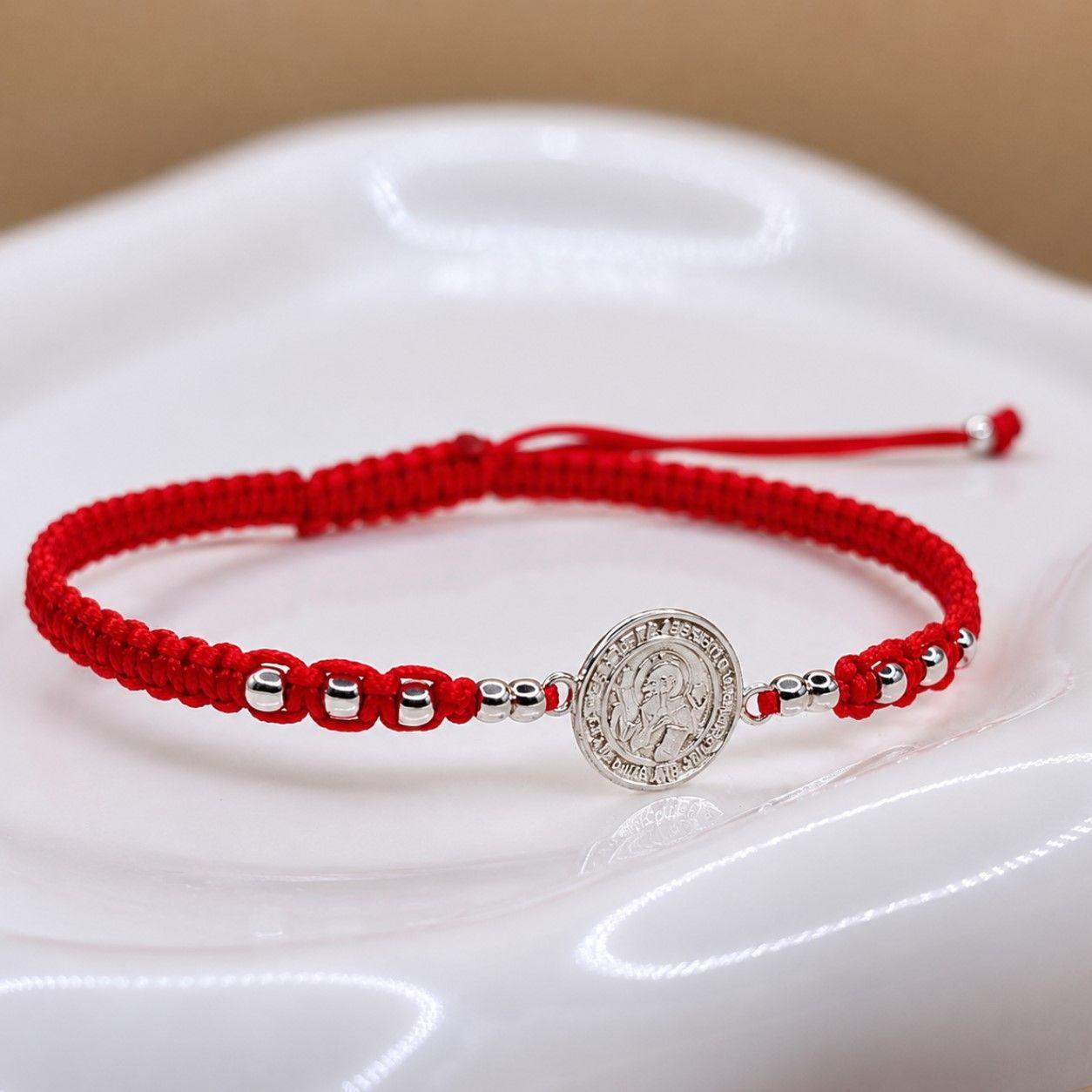 Pulsera Hilo Rojo San Benito Protección Plata 925-3