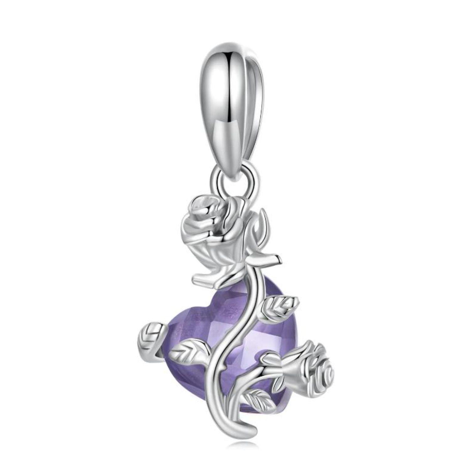 Charm Corazón Morado en Plata 925 -0